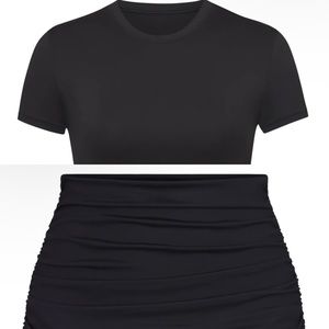 SKIMS Sculpting Swim Ruched High Waist Bottom and Crop Swim Top Bundle in Onyx